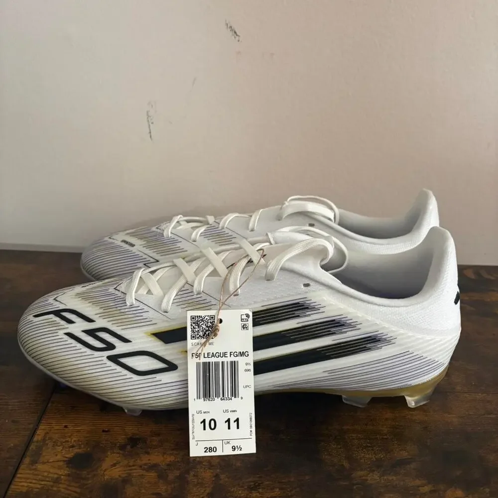 Adidas f50 league fg/mg white/black/purple soccer cleats size 10 mens